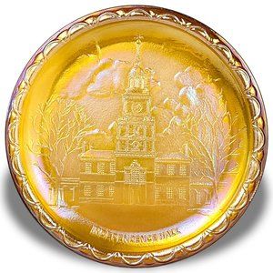 VTG Indiana Glass Plate American Bicentennial Amber Carnival Independence Hall